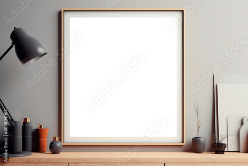 White frame mock up. Template for vectical picture, painting, poster or photo. Generative ai