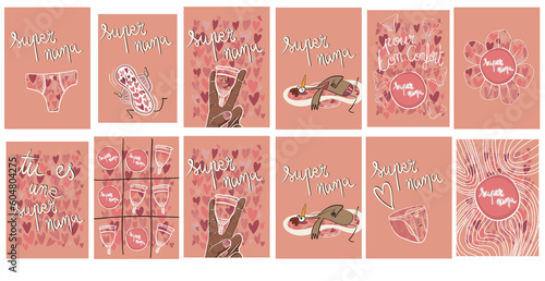 Illustration de carte postale sur le thème des menstruations feminine. Les règles en toute protection, avec humour et bonne humeur. Girl power  photo
