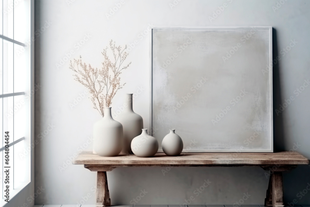 Frame mock up in living room. Scandinavian interior. Generative ai Frame mock up in living room. Scandinavian interior. Generative ai