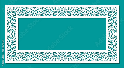Openwork rectangular frame with floral pattern. Border, edge for decorating photos, mirrors, paintings. Vector template for plotter laser cutting of paper, fretwork, wood carving, metal engraving, cnc