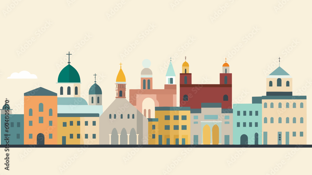 Russian city skyline retro art banner - minimalistic flat vector art Russian city skyline retro art banner - minimalistic flat vector art