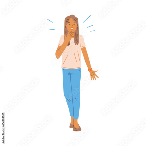 Surprised young female cartoon character flat vector illustration isolated.