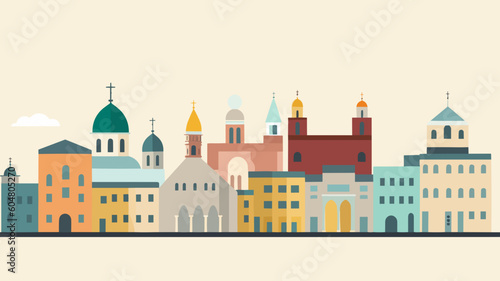 Russian city skyline retro art banner - minimalistic flat vector art