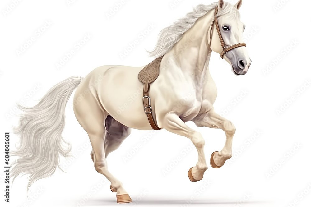 Full White Horse Jumping On Transparent Background, Generative Ai