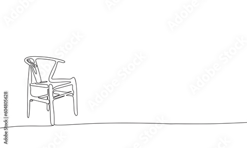 Modern chair. One line continuous Retro chair. Line art, outline, single line silhouette. Hand drawn vector illustration. 