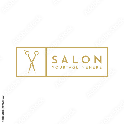 Hairdressing salon logo with scissors symbol vector illustration design, salon design with scissors logo concept