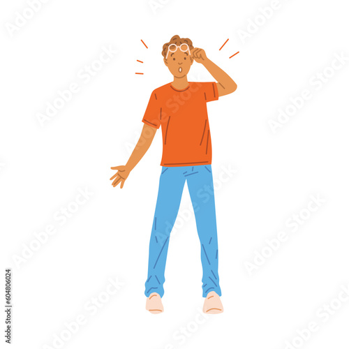 Surprised open-eyed man cannot believe his eyes, vector illustration isolated.