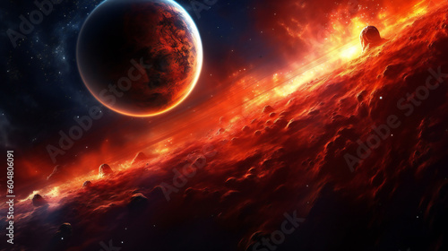 3d space background with fictional planets and nebu