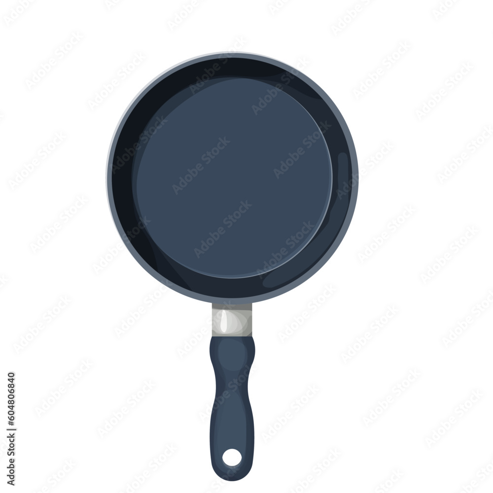 Frying pan top view kitchen cookware equipment in cartoon style isolated on white background. Frypan teflon round shape. Frying pan top view kitchen cookware equipment in cartoon style isolated on white background. Frypan teflon round shape.