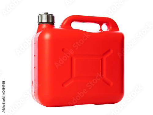 Red plastic petrol can isolated with transparent background