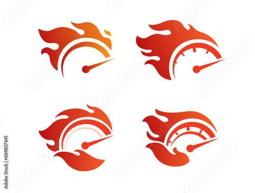 Fire Hot Speedometer Symbol Icon set. Automotive Industry Logo illustration vector