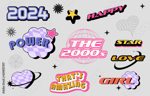 Y2k wording design object for cute postcard, sticker,banner