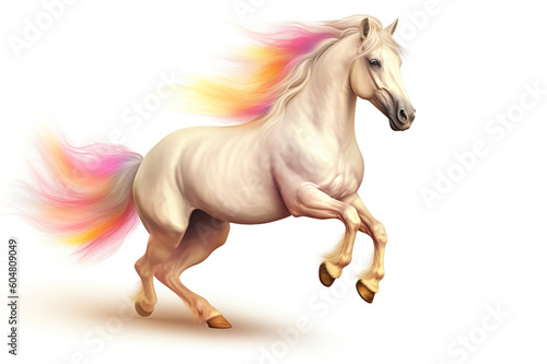 Full White Pony Horse With Colorful Hairs On Transparent Background  Generative Ai