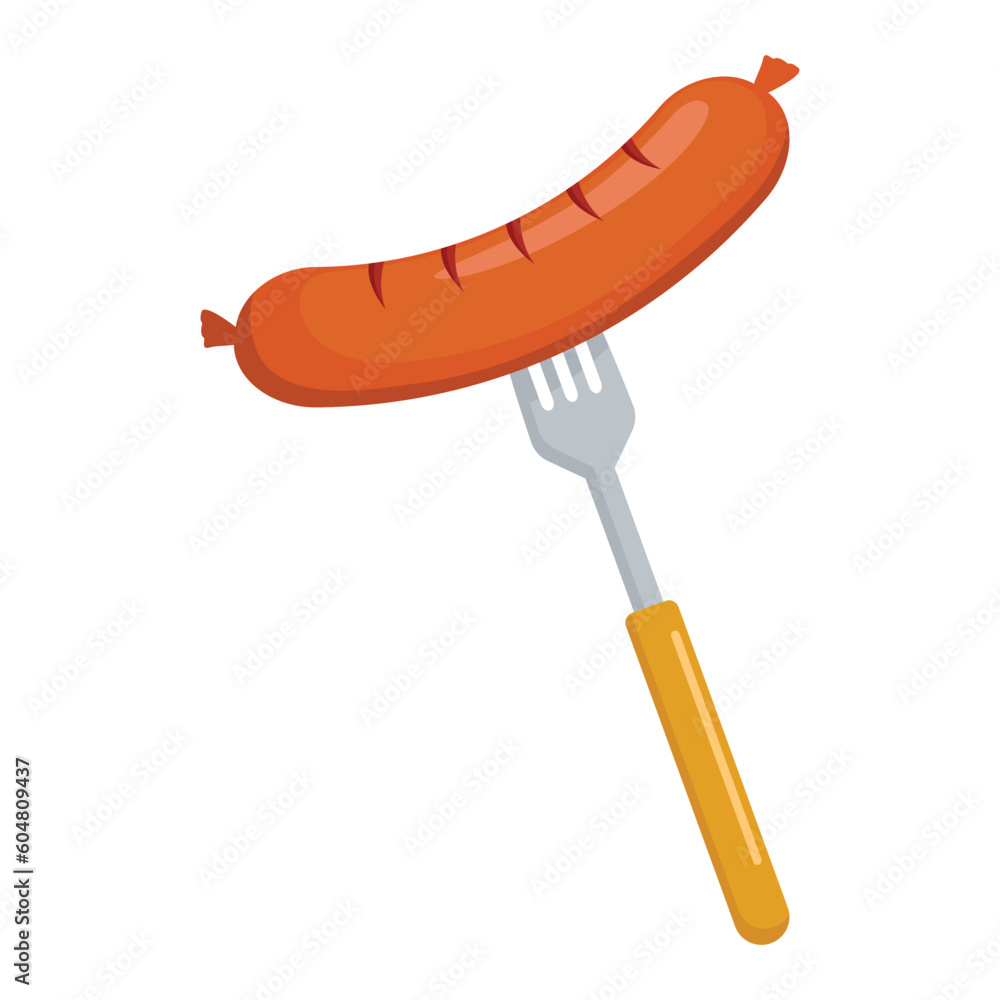 vector illustration of Sausage on fork. isolated on a white background.
