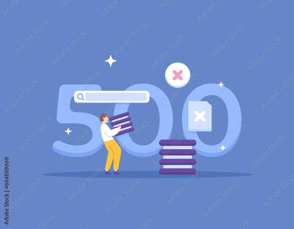 Error code 500 Internal Server Error. An error occurred on the website hosting server. A webmaster tries to fix a problem that appears on the website. illustration concept design. vector elements Error code 500 Internal Server Error. An error occurred on the website hosting server. A webmaster tries to fix a problem that appears on the website. illustration concept design. vector elements