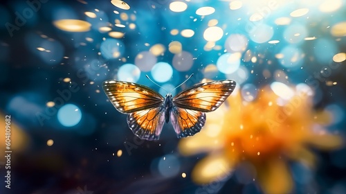 flying butterfly on a glowing background Generative AI © zolotons