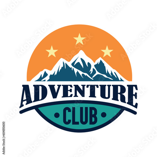 Adventure Camping and Hiking T-Shirt Print. Emblem with the mountain. 