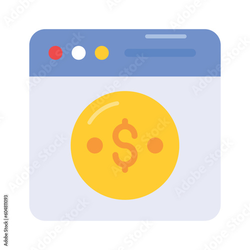 Dollar coin inside webpage showing concept icon of pay per click or monetization