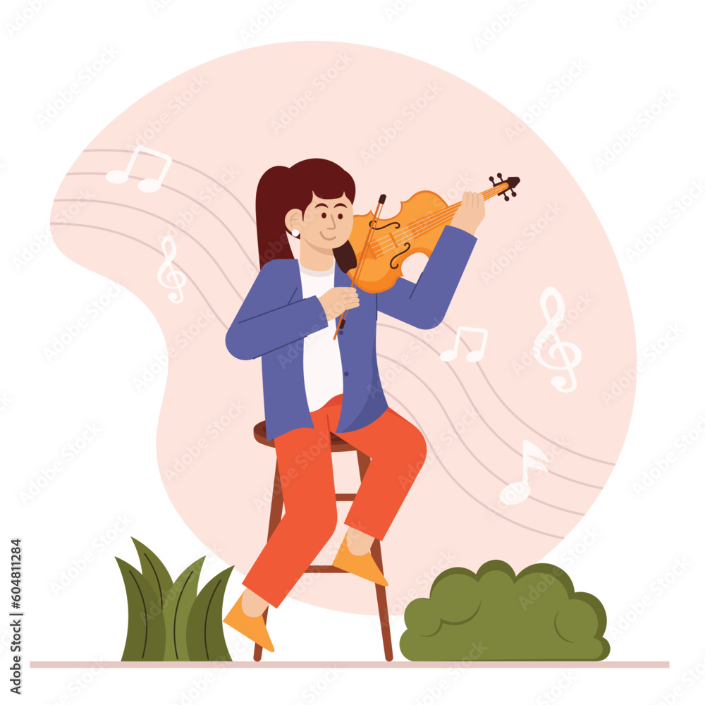 Woman Playing Violin Illustration