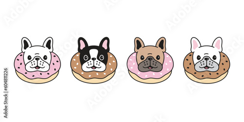 dog vector french bulldog icon donut collar puppy pet head face food character cartoon symbol tattoo stamp scarf illustration design isolated