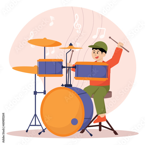 Boy Practicing Drum Illustration