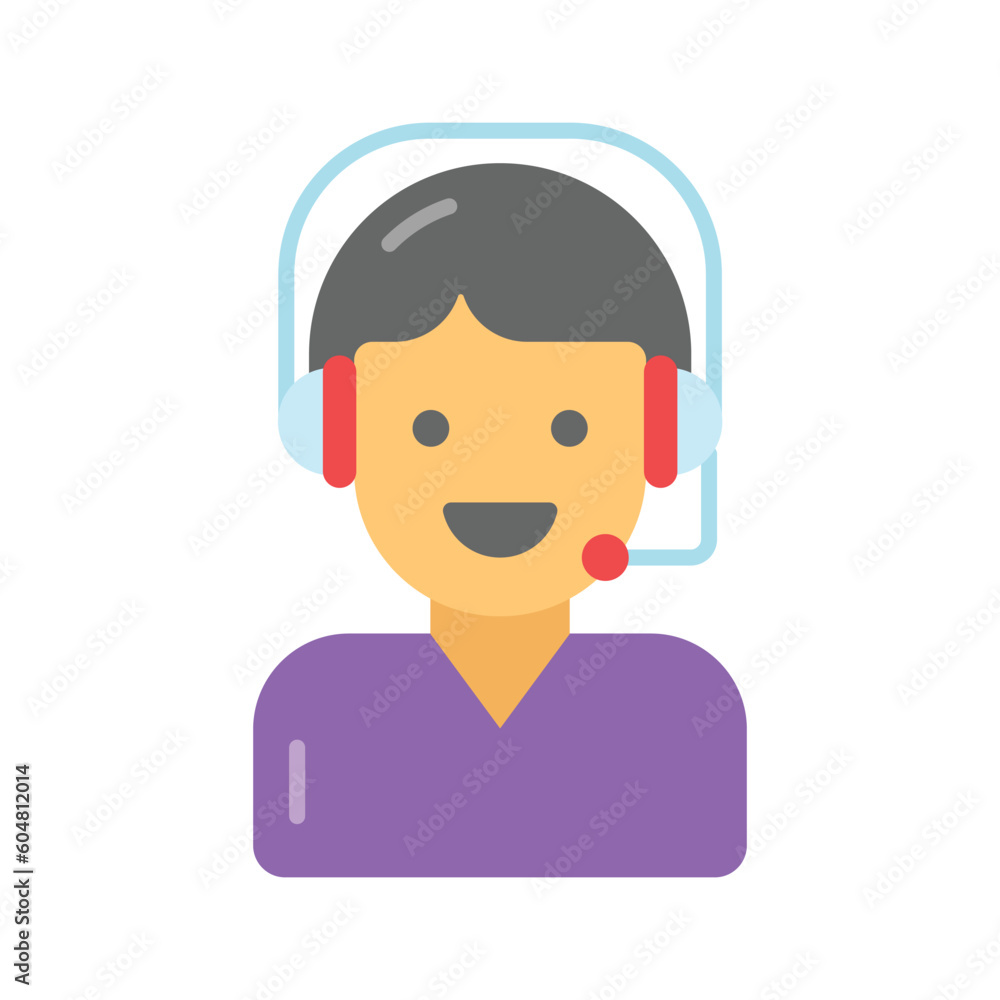 Man wearing headphones showing concept vector of client servicing, flat icon of customer care Man wearing headphones showing concept vector of client servicing, flat icon of customer care