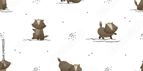 cute childish seamless pattern with brown cats, endless ornament, baby design and print