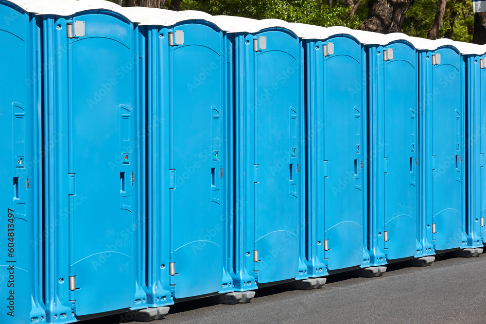 Portable wc. Public mobile toilet set in the street. Transportable