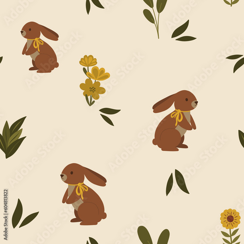 Wallpaper Mural Children's pattern with hares and flowers Torontodigital.ca