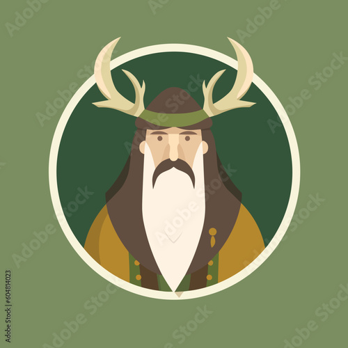 druid fantasy avatar minimalistic flat vector art symbol / logo, calm pastel colours