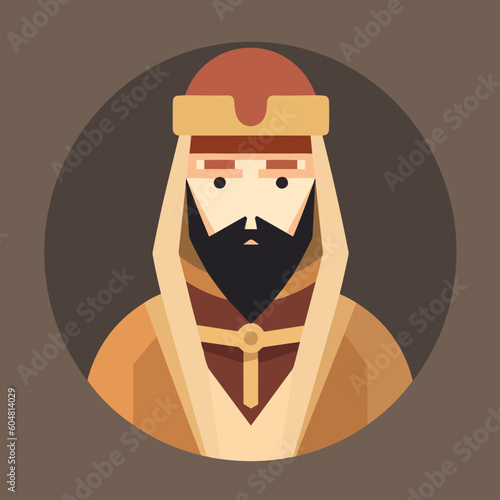 merchant trader fantasy avatar minimalistic flat vector art symbol / logo, calm pastel colours
