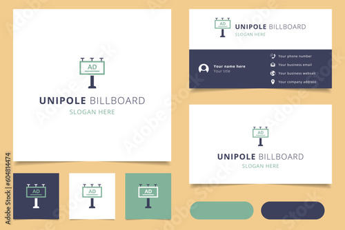 Unipole billboard logo design with editable slogan. Branding book and business card template.