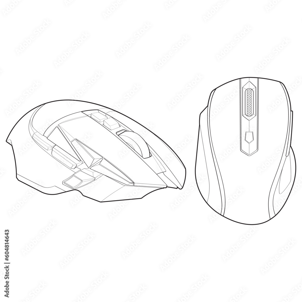 Set of computer mouse outline drawing vector, Computer Mouse in a ...