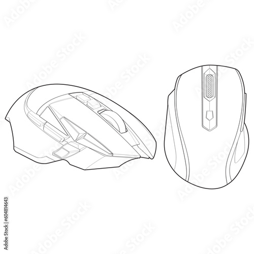 Set of computer mouse outline drawing vector, Computer Mouse in a sketch style, Computer Mouse training template outline, vector Illustration.