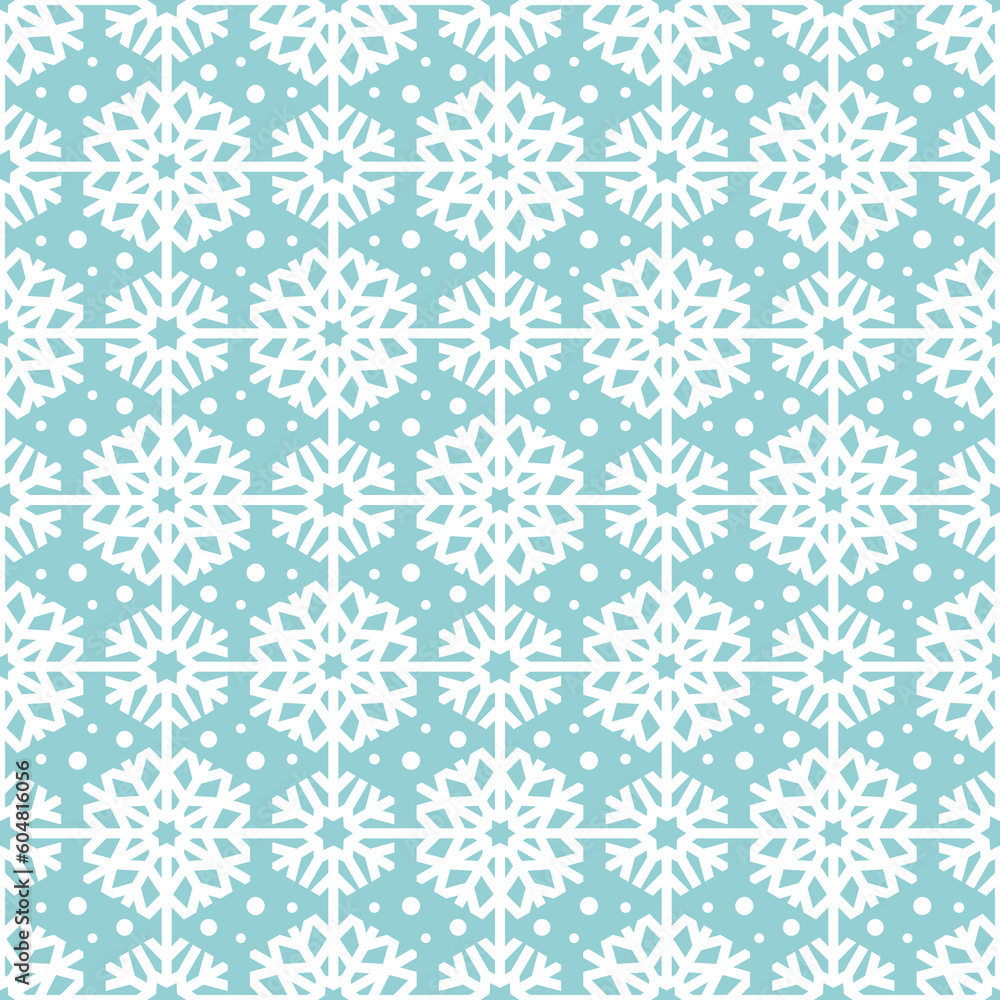 Seamless pattern with snowflakes, circles. White flakes on gray-blue winter background. Christmas template for fabrics, textiles, wallpaper design, interiors, wrapping paper, web. Vector illustration. Seamless pattern with snowflakes, circles. White flakes on gray-blue winter background. Christmas template for fabrics, textiles, wallpaper design, interiors, wrapping paper, web. Vector illustration.