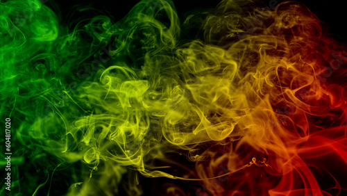 abstract background smoke curves and wave reggae colors green  yellow  red colored in flag of reggae music