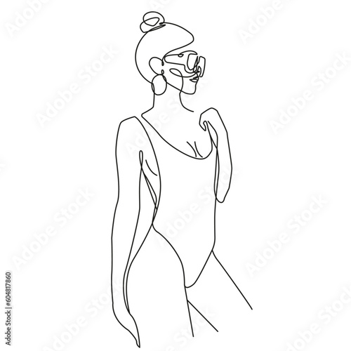 Woman Body Line Art Drawing. Female Figure Black Lines Drawing Minimalist Style. Woman Elegant Silhouette Continuous One Line Abstract Drawing. Vector Illustration