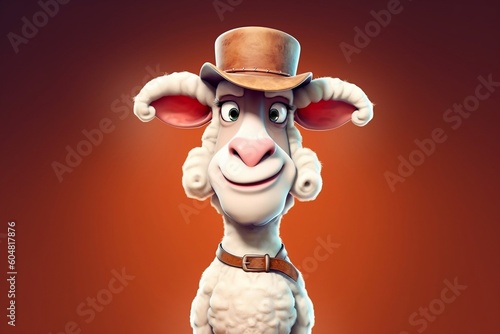 Cartoon sheep with a cowboy hat. AI