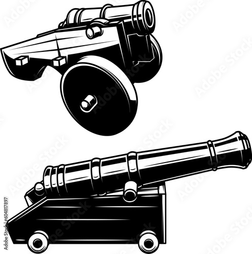 Vintage cannon vector illustration. Design element for poster, card, banner, t shirt, logo, label. Vector illustration