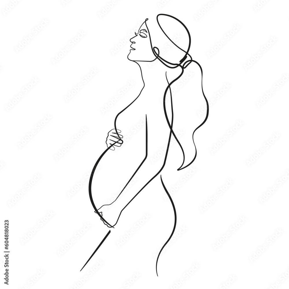 Pregnant Woman Line Art Drawing. Female Pregnancy Concept Modern Trendy Linear Style. Pregnant Female Silhouette Abstract Simple Illustration. Happy Woman Minimalist Beauty Drawing. Vector EPS 10 Pregnant Woman Line Art Drawing. Female Pregnancy Concept Modern Trendy Linear Style. Pregnant Female Silhouette Abstract Simple Illustration. Happy Woman Minimalist Beauty Drawing. Vector EPS 10