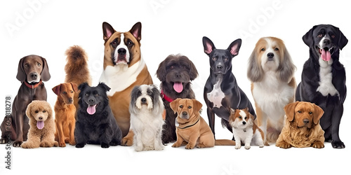 Different types and sizes of dogs group. AI generated. © ZayWin