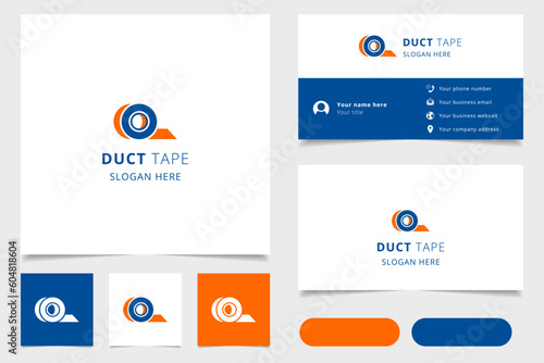 Duct tape logo design with editable slogan. Branding book and business card template.