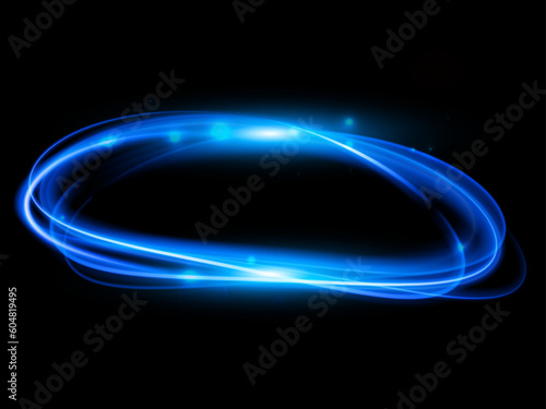 Blue neon light cosmic vector abstract. Glow Effect, Oval, circle. Vector