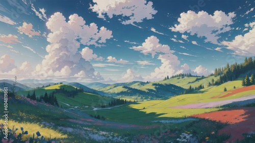 Landscape with mountains and clouds. Created with Generative AI technology.
