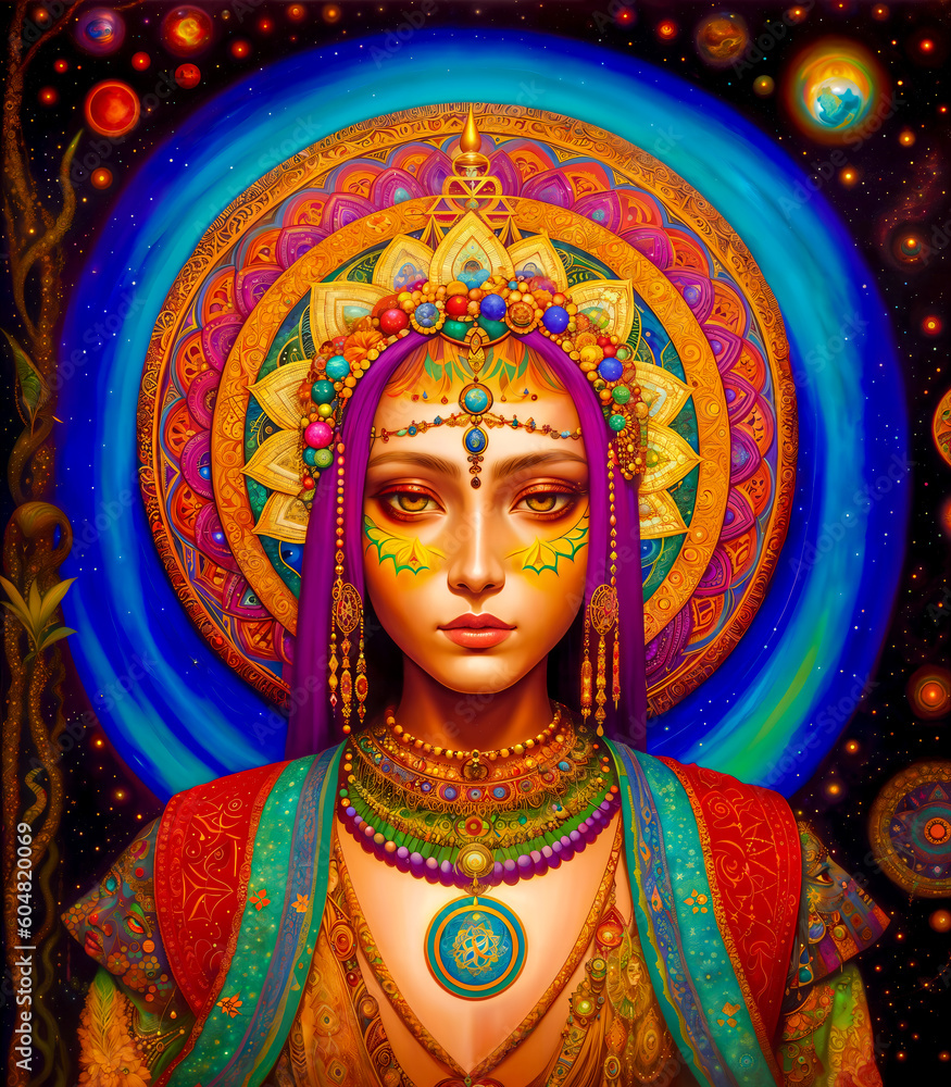 Portrait of a Spiritual Woman: Exploring Mandalas, Chakras, and Sacred Geometry.