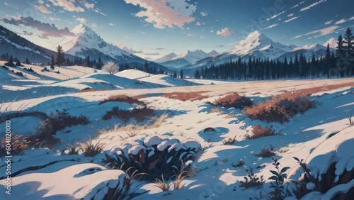 Winter landscape in the mountains. Created with Generative AI technology.