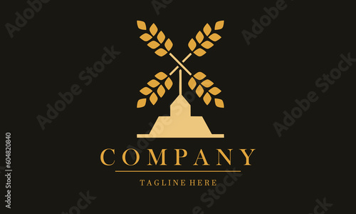 bakery store company logo vector icon. Design logo cake and bread with wheat windmill suitable for bakery, cake industrial, food store, cafe company logo