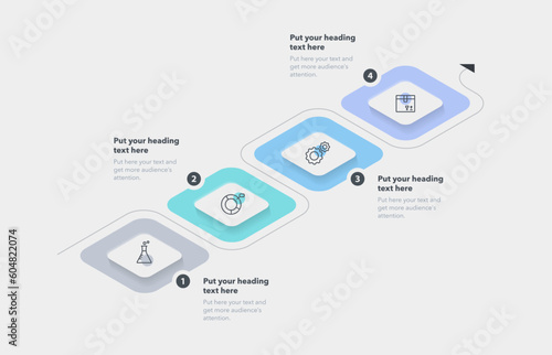 Rectangular process infographic template with four steps. Isometric chart design for workflow layout, diagram, banner, webdesign.