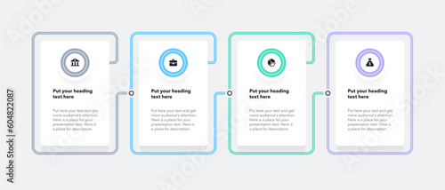Modern thin line process chart with four continuing options. Flat presentation template for webdesign or banner.
