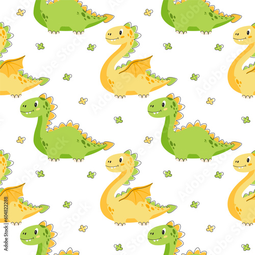 Sweet little dino. Dinosaur baby cute seamless pattern. Vector illustration